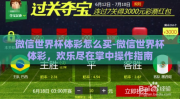 微信世界杯体彩怎么买-微信世界杯体彩，欢乐尽在掌中操作指南