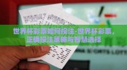 世界杯彩票如何投注-世界杯彩票，正确投注策略与智慧选择