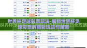 世界杯足球彩票玩法-解锁世界杯足球彩票的精彩玩法与策略