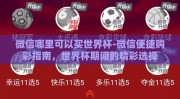 微信哪里可以买世界杯-微信便捷购彩指南，世界杯期间的精彩选择