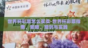 世界杯彩票怎么买卖-世界杯彩票指南，策略、规则与实践