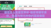 微信怎么竞猜世界杯-微信竞猜世界杯，乐趣与技巧并存的高效体验