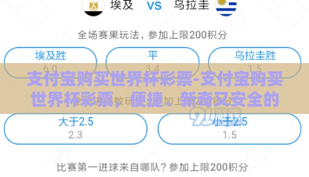 支付宝购买世界杯彩票-支付宝购买世界杯彩票,便捷、新奇又安全的娱乐体验 支付宝购买世界杯彩票-支付宝购买世界杯彩票,便捷、新奇又安全的娱乐体验