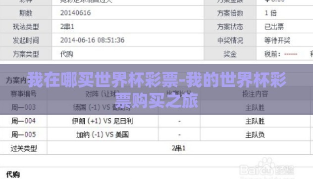 我在哪买世界杯彩票-我的世界杯彩票购买之旅 我在哪买世界杯彩票-我的世界杯彩票购买之旅