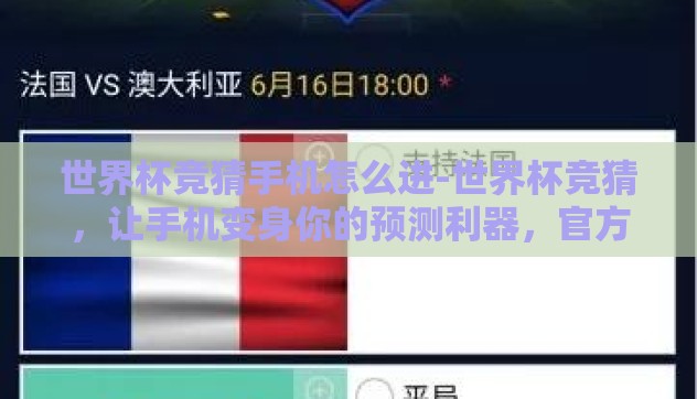 世界杯竞猜手机怎么进-世界杯竞猜，让手机变身你的预测利器，官方应用下载、操作指南轻松Get！