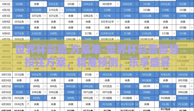 世界杯彩票 方案单-世界杯彩票智慧投注方案，精准预测，乐享盛宴