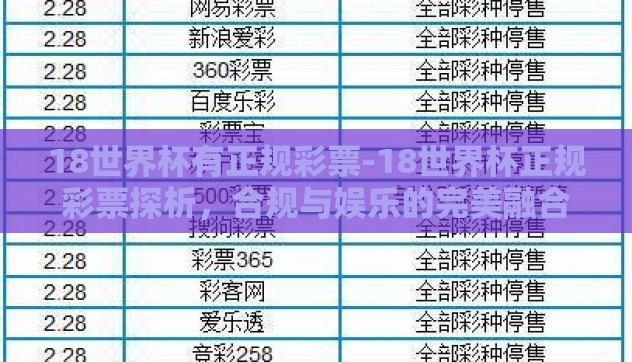 18世界杯有正规彩票-18世界杯正规彩票探析,合规与娱乐的完美融合 18世界杯有正规彩票-18世界杯正规彩票探析,合规与娱乐的完美融合