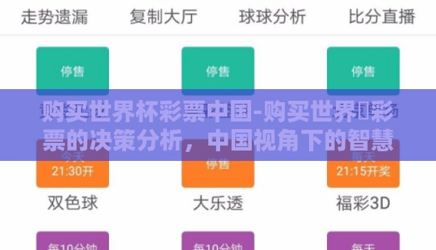 购买世界杯彩票中国-购买世界盃彩票的决策分析，中国视角下的智慧决策与规避风险
