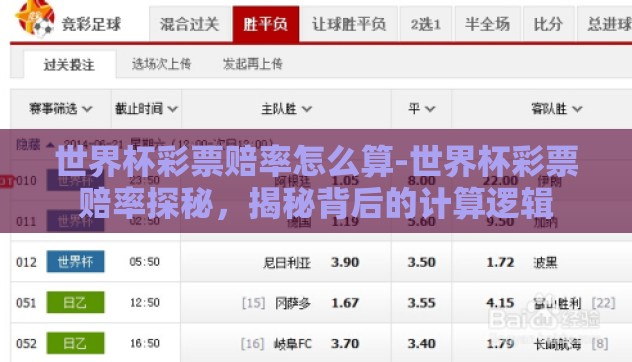 世界杯彩票赔率怎么算-世界杯彩票赔率探秘，揭秘背后的计算逻辑