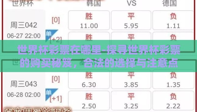 世界杯彩票在哪里-探寻世界杯彩票的购买秘笈,合法的选择与注意点 世界杯彩票在哪里-探寻世界杯彩票的购买秘笈,合法的选择与注意点