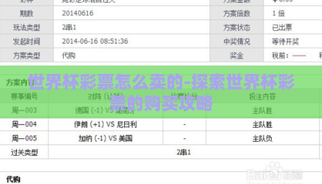世界杯彩票怎么卖的-探索世界杯彩票的购买攻略
