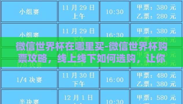 微信世界杯在哪里买-微信世界杯购票攻略，线上线下如何选购，让你轻松享受全球赛事