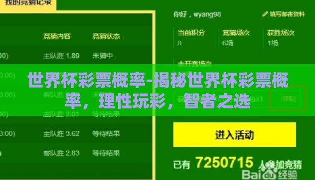 世界杯彩票概率-揭秘世界杯彩票概率,理性玩彩,智者之选 世界杯彩票概率-揭秘世界杯彩票概率,理性玩彩,智者之选