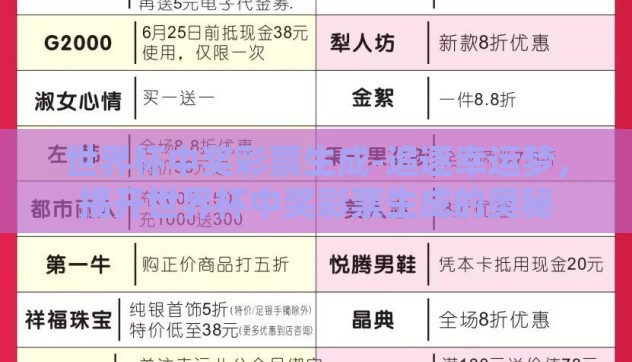 世界杯中奖彩票生成-追逐幸运梦,揭开世界杯中奖彩票生成的奥秘 世界杯中奖彩票生成-追逐幸运梦,揭开世界杯中奖彩票生成的奥秘