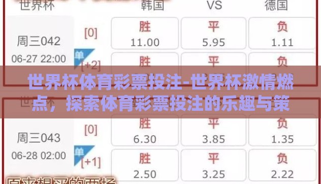 世界杯体育彩票投注-世界杯激情燃点，探索体育彩票投注的乐趣与策略