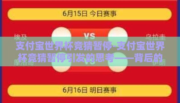 支付宝世界杯竞猜暂停-支付宝世界杯竞猜暂停引发的思考——背后的市场需求与科技挑战