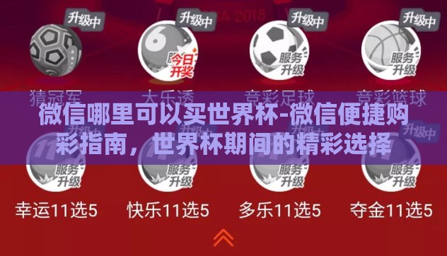 微信哪里可以买世界杯-微信便捷购彩指南，世界杯期间的精彩选择