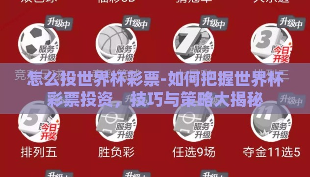 怎么投世界杯彩票-如何把握世界杯彩票投资，技巧与策略大揭秘