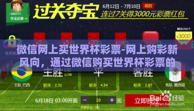 微信网上买世界杯彩票-网上购彩新风向，通过微信购买世界杯彩票的便捷途径与注意事项