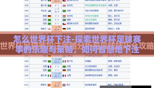 怎么世界杯下注-探索世界杯足球赛事的乐趣与策略，如何智慧地下注观赛体验