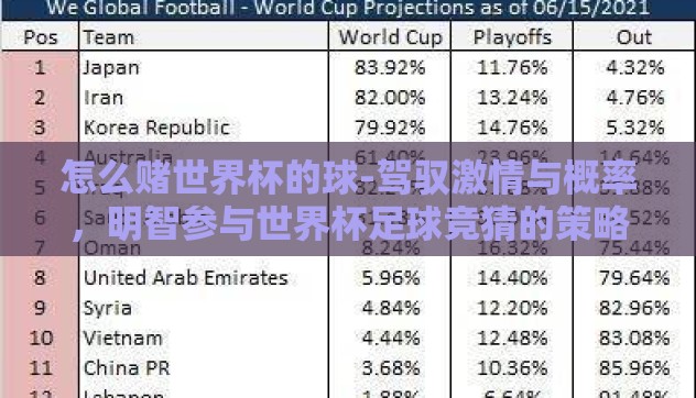 怎么赌世界杯的球-驾驭激情与概率，明智参与世界杯足球竞猜的策略