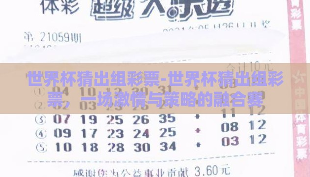 世界杯猜出组彩票-世界杯猜出组彩票，一场激情与策略的融合赛