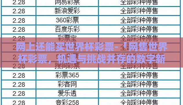 网上还能买世界杯彩票-「网售世界杯彩票,机遇与挑战并存的数字新篇章」 网上还能买世界杯彩票-「网售世界杯彩票,机遇与挑战并存的数字新篇章」