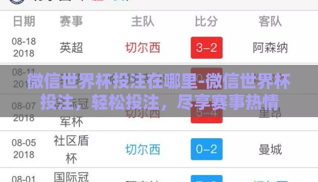 微信世界杯投注在哪里-微信世界杯投注，轻松投注，尽享赛事热情