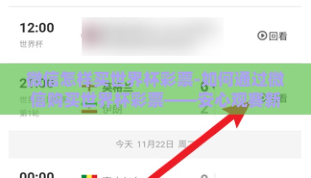 微信怎样买世界杯彩票-如何通过微信购买世界杯彩票——安心观赛新体验